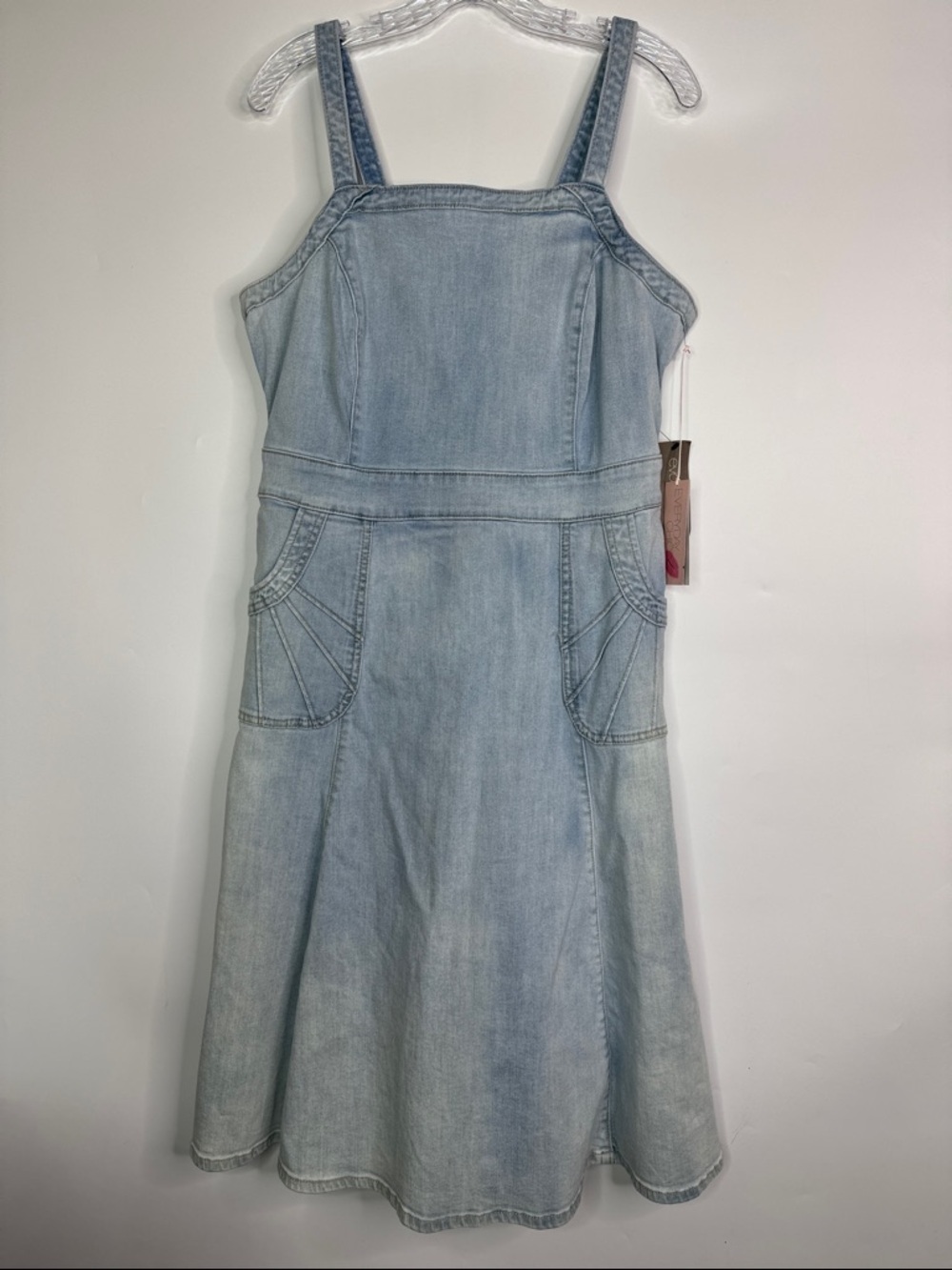 Eva Mendes Ligh Wash Denim Pinafore Midi Dress Size XL NWT